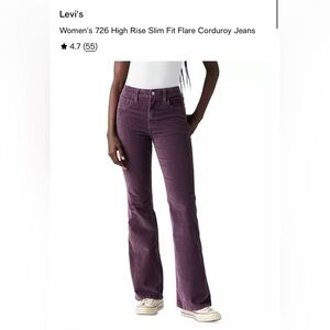 Levi's Purple High Rise Flare Corduroy Jeans size 24